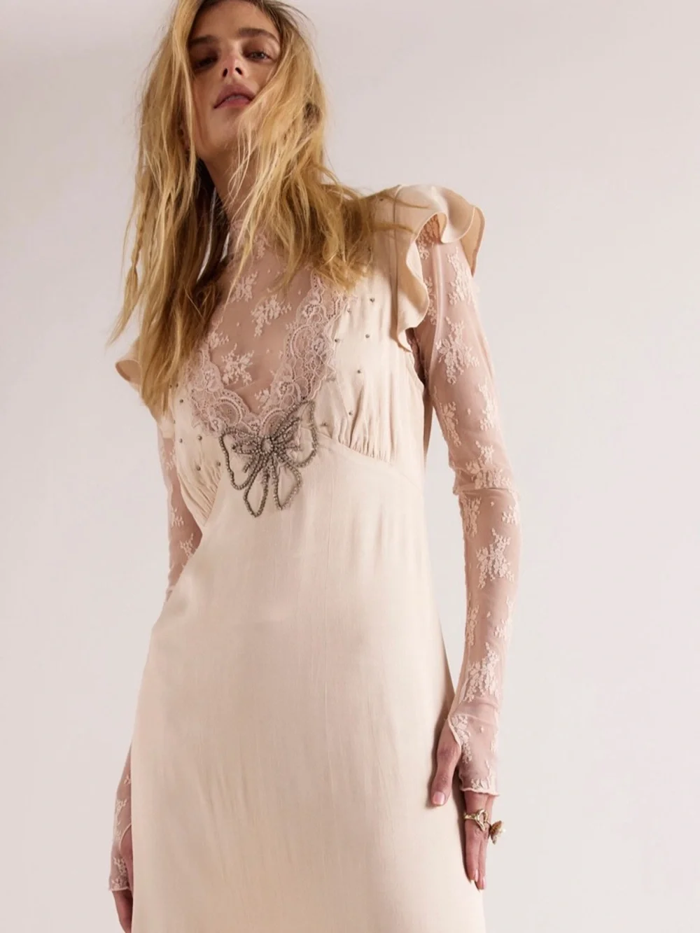 NWT Free People Tied with Joy Lace-Trim Satin Slip Dress - Picture 4 of 5